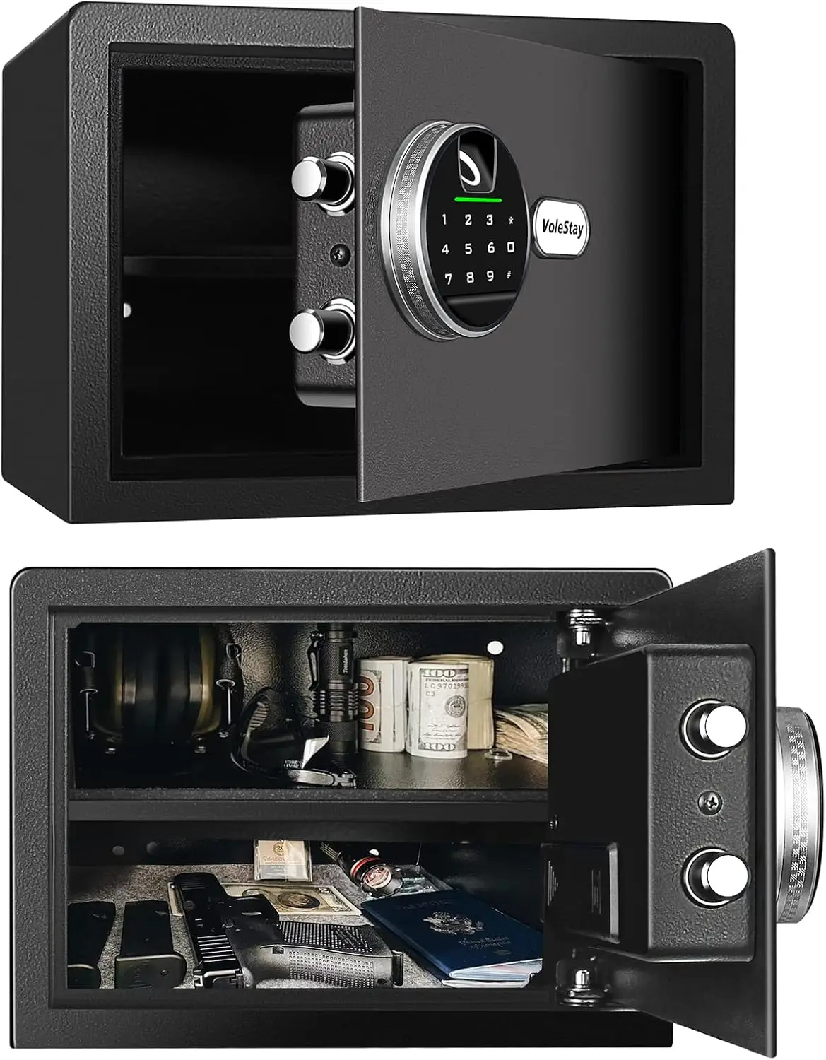 Fingerprint Gun Safe Lock Box, Biometric Home Safe for Jewelry Handgun Cash Valuables, Black 0.8 Cubic Feet
Fingerprint Gun Safe Lock Box, Biometric Home Safe for Jewelry Handgun Cash Valuables, Black 0.8 Cubic Feet