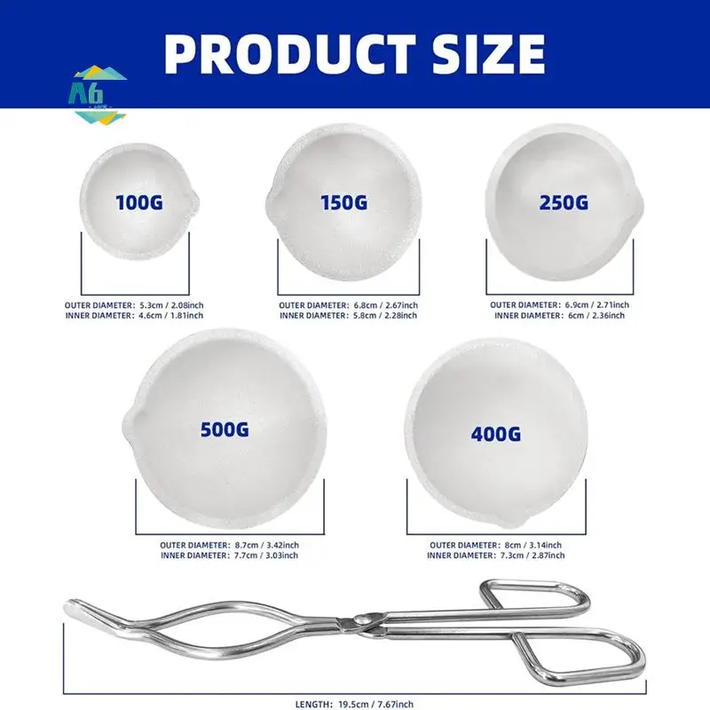 A60F-6 Pack Crucible Bowl With 7.87 Inch Crucible Tong,For Casting Refining Torch Melt Gold Silver Brass Alloy
A60F-6 Pack Crucible Bowl With 7.87 Inch Crucible Tong,For Casting Refining Torch Melt Gold Silver Brass Alloy