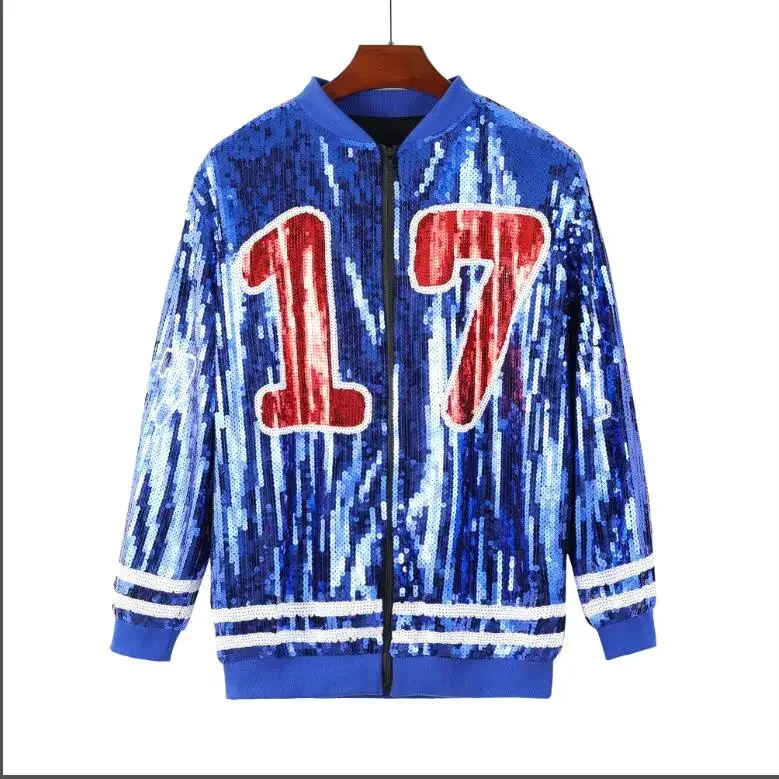 High Quality No.17 Baseball Streetwear Bling Sequined Long Sleeve Digit Round Neck Loose Jacket Women Hip Hop Straight Coats
High Quality No.17 Baseball Streetwear Bling Sequined Long Sleeve Digit Round Neck Loose Jacket Women Hip Hop Straight Coats