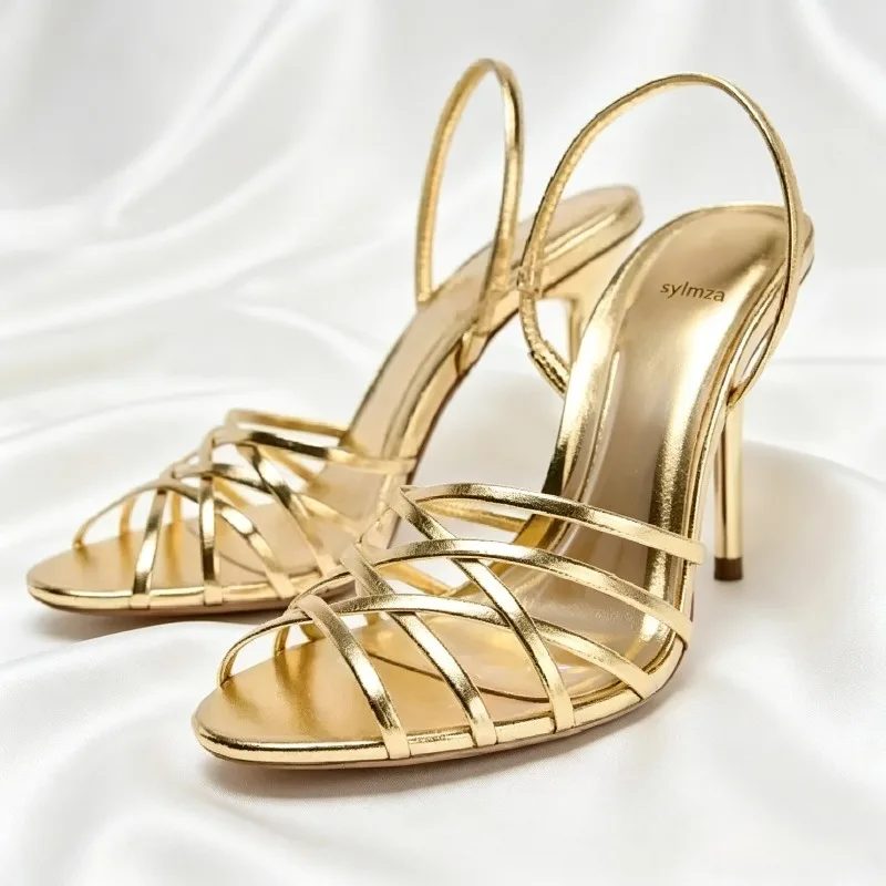 Fashion Gold Cross Tied High Heel Sandals Luxury Pointed Toe Hollow Thin Heel Designer Shoes Elegant Party Slingback Dress Shoes
Fashion Gold Cross Tied High Heel Sandals Luxury Pointed Toe Hollow Thin Heel Designer Shoes Elegant Party Slingback Dress Shoes