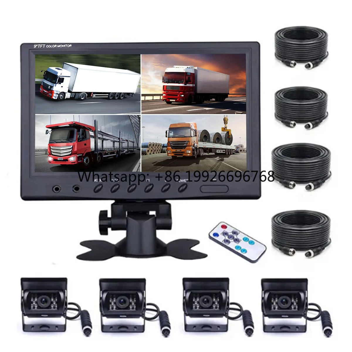 9'' Quad Split Monitor Rear View Truck Camera System Kit Waterproof Night Vision for Truck Bus RV Heavy-duty Vehicles 12V-35V
9'' Quad Split Monitor Rear View Truck Camera System Kit Waterproof Night Vision for Truck Bus RV Heavy-duty Vehicles 12V-35V