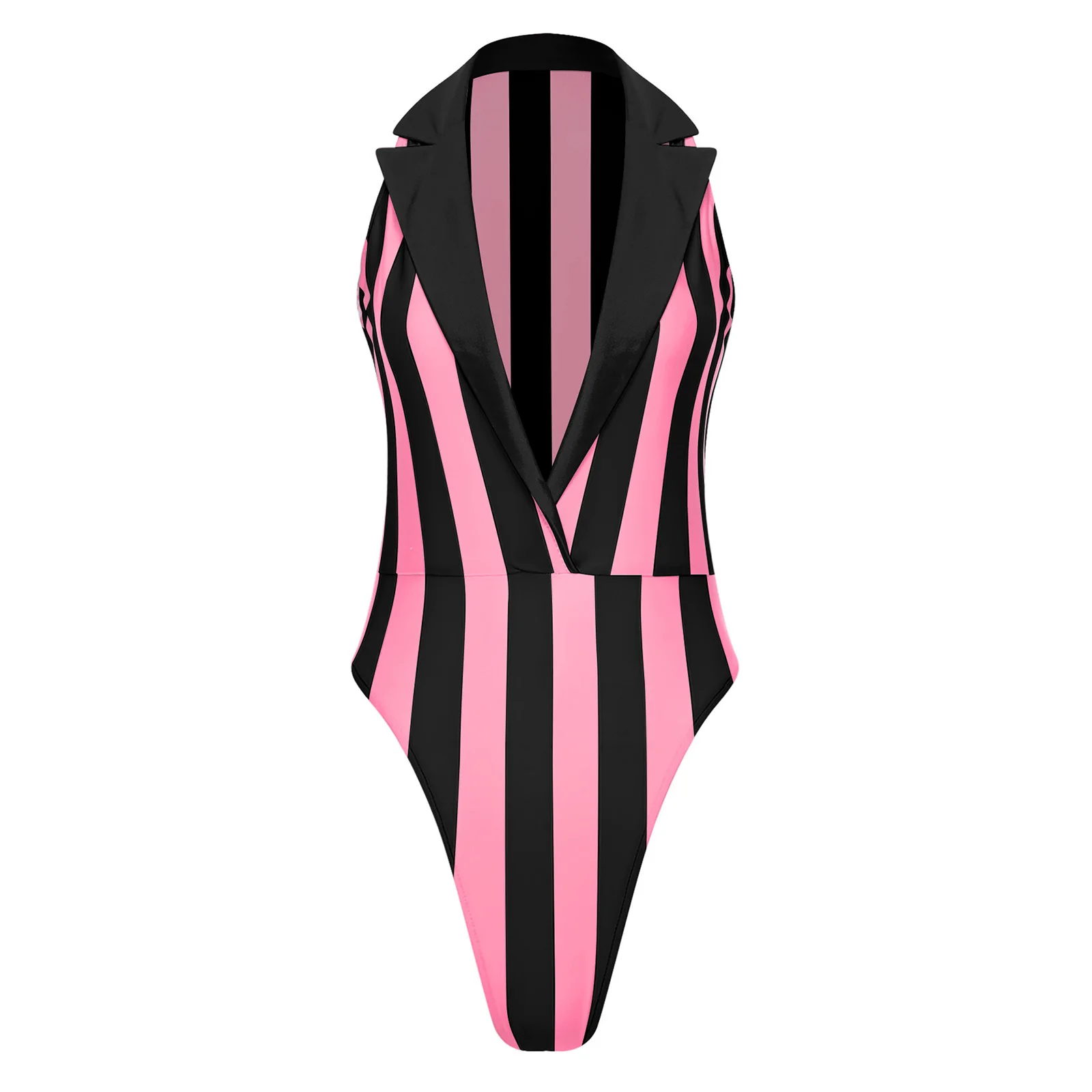 Womens Striped Bodysuit Lapel Plunging V Neck Sleeveless Contrast Color Leotard Jumpsuit for Beachwear Pool Club Party Swimming
Womens Striped Bodysuit Lapel Plunging V Neck Sleeveless Contrast Color Leotard Jumpsuit for Beachwear Pool Club Party Swimming