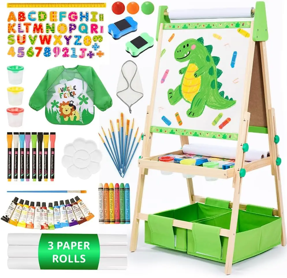 Kids Art Easel with 3 Paper Roll, Magnetic Whiteboard & Chalkboard, Adjustable Wooden Easel for Toddlers & Kids Ages 2-10, Green
Kids Art Easel with 3 Paper Roll, Magnetic Whiteboard & Chalkboard, Adjustable Wooden Easel for Toddlers & Kids Ages 2-10, Green
