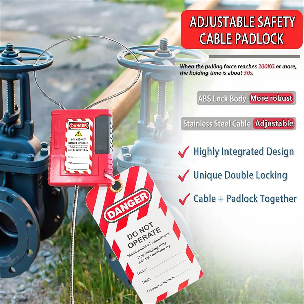 A71P Lockout Tagout Cable Lock - 3.3ft Adjustable Cable Lock, Steel Cable Lock with Vinyl Coating, -Cable
A71P Lockout Tagout Cable Lock - 3.3ft Adjustable Cable Lock, Steel Cable Lock with Vinyl Coating, -Cable