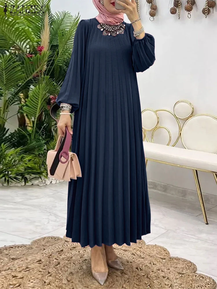 ZANZEA стильный свободный повседневный плиссированный Vestidos элегантный плиссированный хиджаб с длинными рукавами и круглым вырезом Абая халат исламское мусульманское женское платье макси
ZANZEA стильный свободный повседневный плиссированный Vestidos элегантный плиссированный хиджаб с длинными рукавами и круглым вырезом Абая халат исламское мусульманское женское платье макси