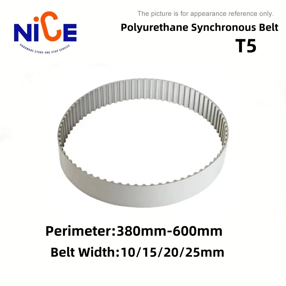 T5 Polyurethane Closed Loop Timing Belt Width 10/15/20/25mm Perimeter 380-600mm Pitch 5mm T5 PU Synchronous Belt
T5 Polyurethane Closed Loop Timing Belt Width 10/15/20/25mm Perimeter 380-600mm Pitch 5mm T5 PU Synchronous Belt