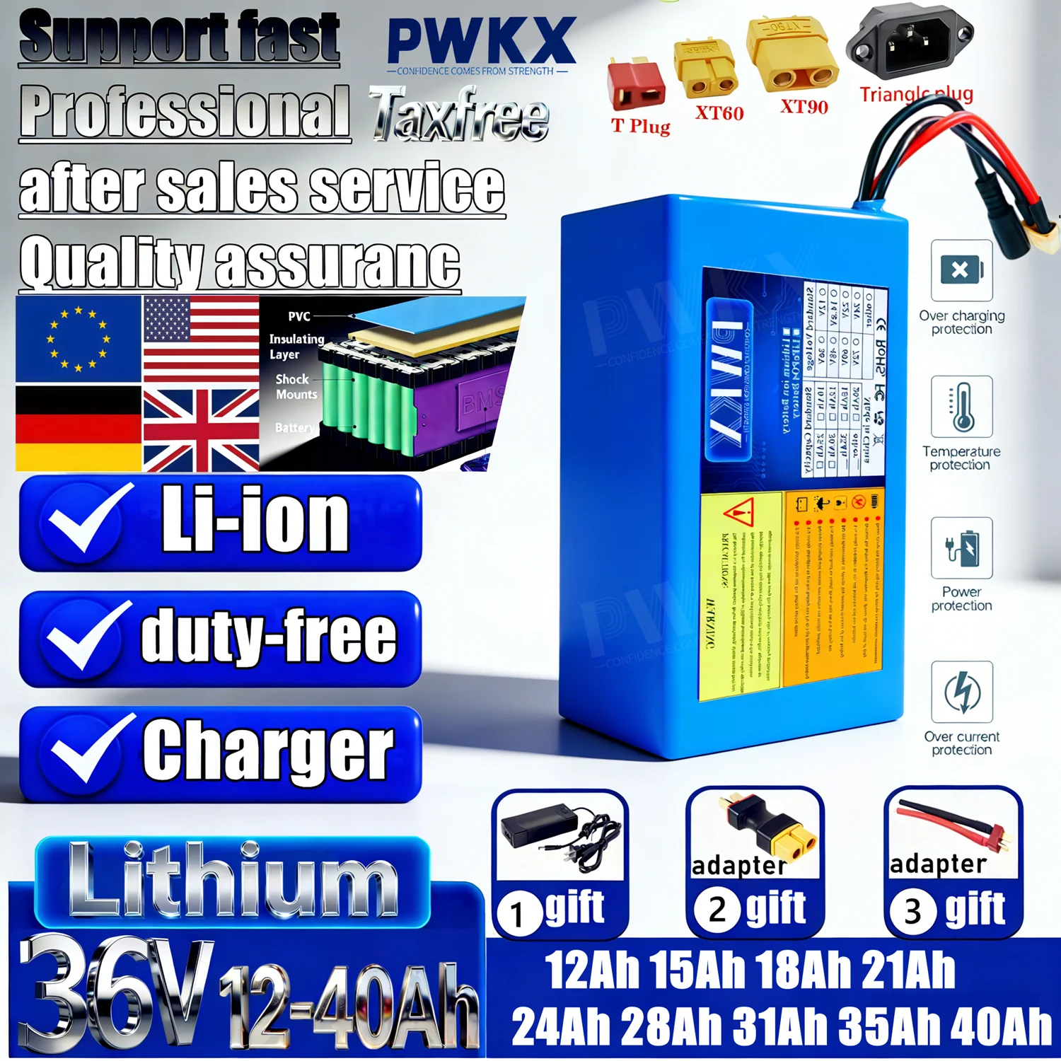 New 36V 28Ah 31Ah 35Ah 40Ah 12AH 15Ah 18Ah 31Ah 21Ah 24Ah Lithium battery With BMS 1500W For 42V E-Scooter Li-ion Battery Pack
New 36V 28Ah 31Ah 35Ah 40Ah 12AH 15Ah 18Ah 31Ah 21Ah 24Ah Lithium battery With BMS 1500W For 42V E-Scooter Li-ion Battery Pack