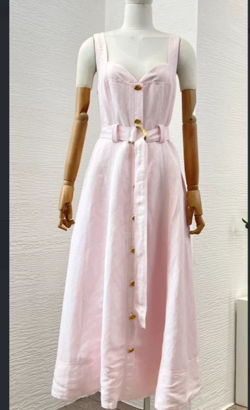 Golden Buttons Decoration Women Summer Mini Dress for Party Holiday 2024 New Pink Sweetheart Neck Sleeveless
Golden Buttons Decoration Women Summer Mini Dress for Party Holiday 2024 New Pink Sweetheart Neck Sleeveless