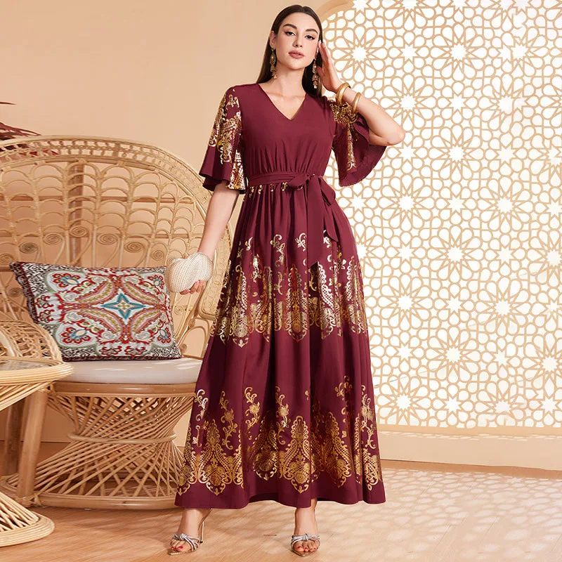 Dds23059 Fashionable Women's Party Dress With Gold Foil Detail Muslim Long Dress Robe Abaya Ramadan Dubai Luxury Islam Elegant
Dds23059 Fashionable Women's Party Dress With Gold Foil Detail Muslim Long Dress Robe Abaya Ramadan Dubai Luxury Islam Elegant