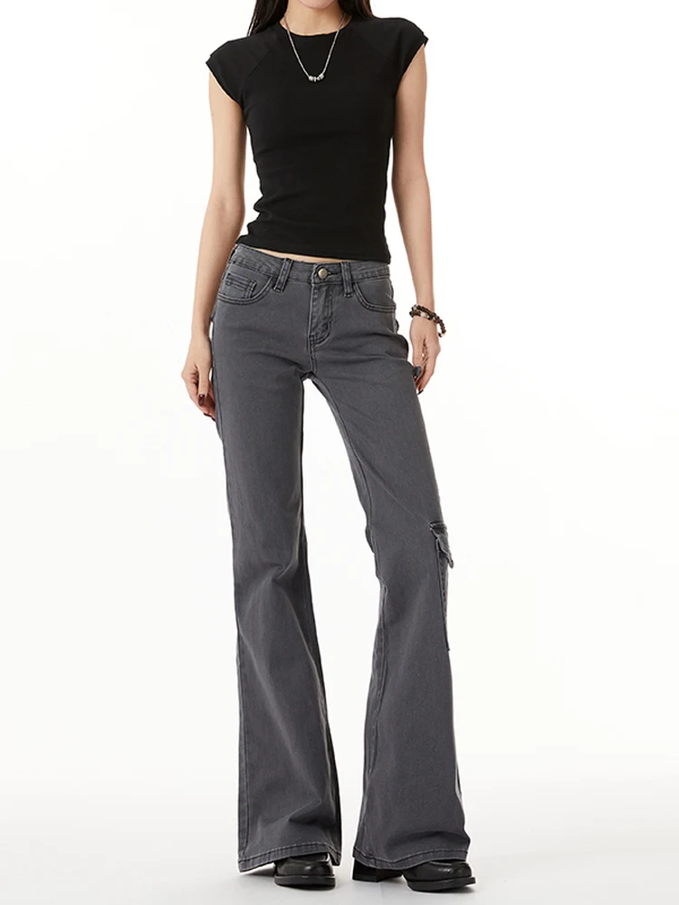 Retro American Low Waist Bell Bottom Denim Jeans Women's Elastic Slimming Design Workwear Style Bell Pants Grey Washed
Retro American Low Waist Bell Bottom Denim Jeans Women's Elastic Slimming Design Workwear Style Bell Pants Grey Washed