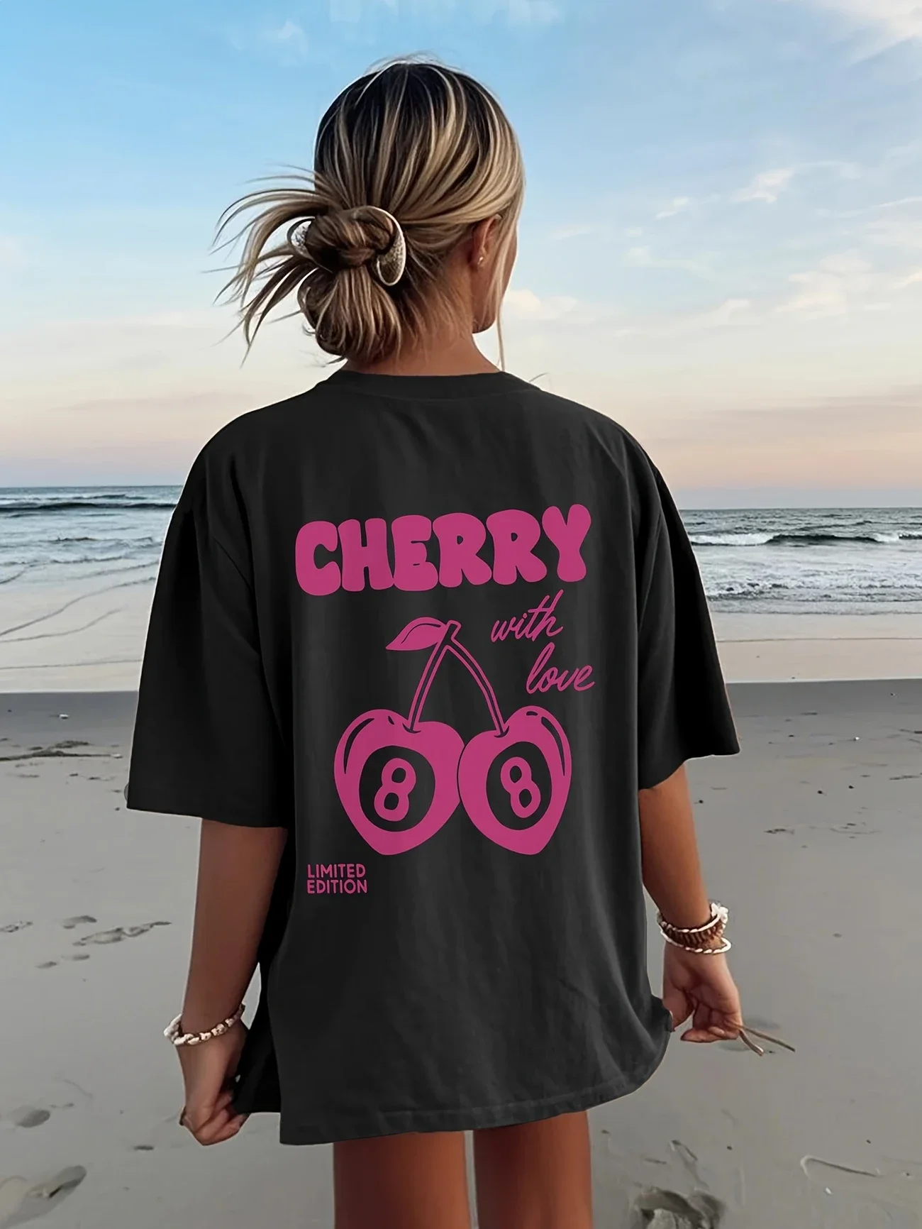 Plus - Size Summer Beach Tee, Short - Sleeve with “CHERRY with love” Graphic
Plus - Size Summer Beach Tee, Short - Sleeve with “CHERRY with love” Graphic