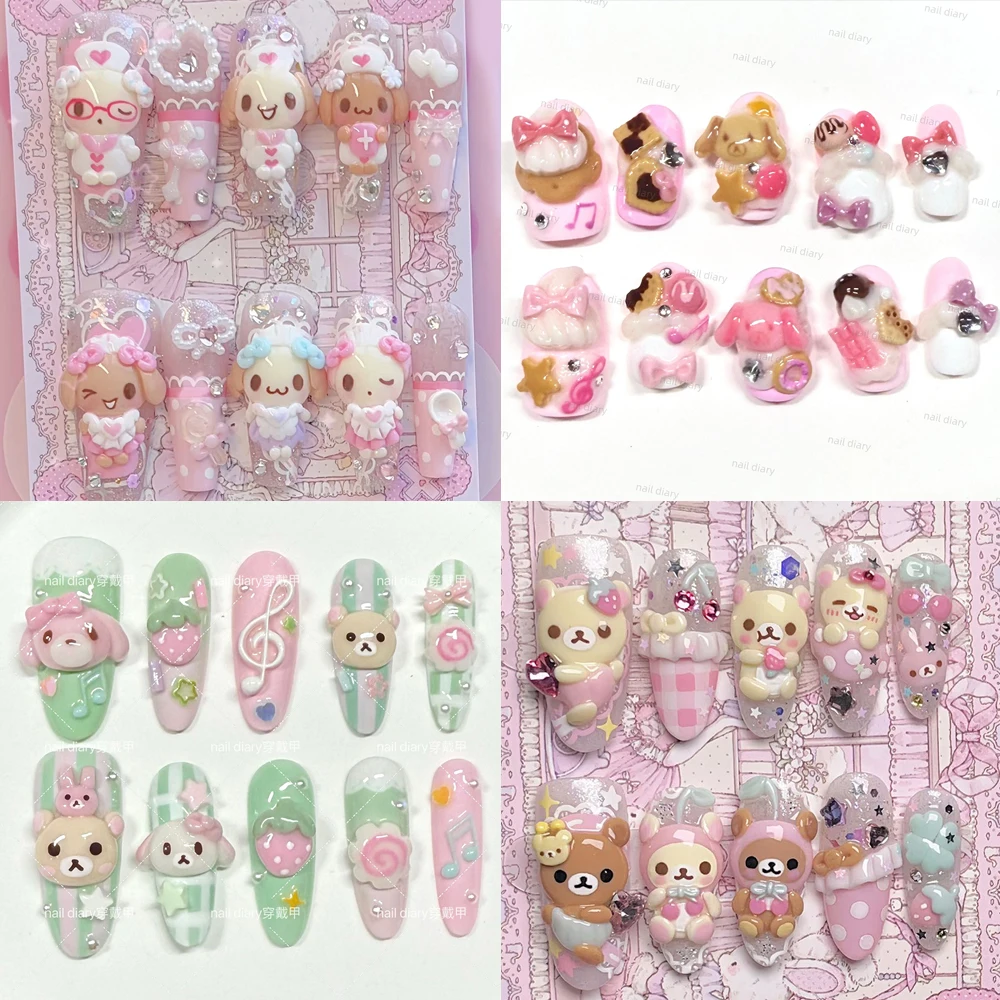 10Pcs Handmade 3D Bear Rilakkuma Rabbit Press On Nail Art Stickers Bowknot Cake Cream Chocolate Manicure Birthday Gift
10Pcs Handmade 3D Bear Rilakkuma Rabbit Press On Nail Art Stickers Bowknot Cake Cream Chocolate Manicure Birthday Gift