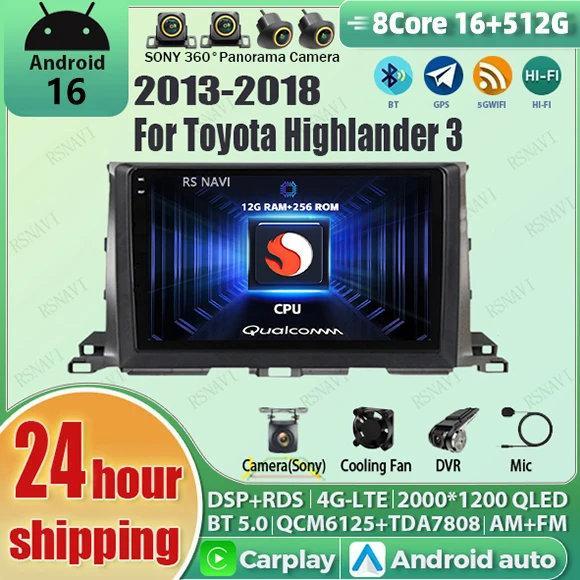 Android 16 WIFI+4G Car Radio For Toyota Highlander Kluger 3 XU50 2013 2014 - 2019 Navigation GPS Multimedia Player Stereo DSP BT
Android 16 WIFI+4G Car Radio For Toyota Highlander Kluger 3 XU50 2013 2014 - 2019 Navigation GPS Multimedia Player Stereo DSP BT