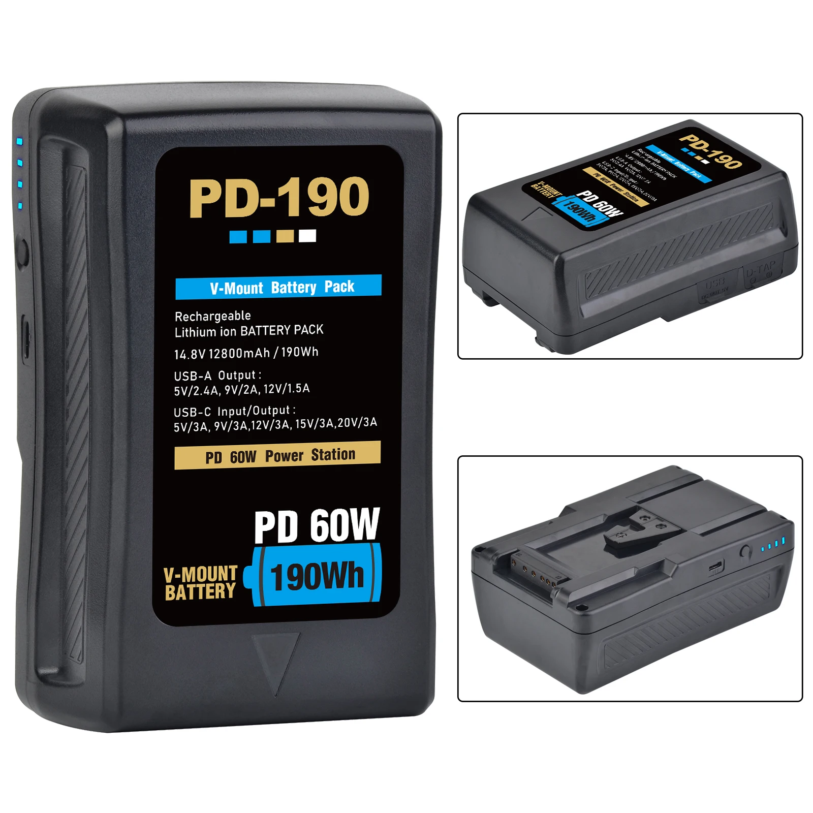 V Mount Li-ion Battery PD-190 Battery With PD60W Type-C Cable for Sony Camcorder Broadcast Video Light Blackmagic Battery
V Mount Li-ion Battery PD-190 Battery With PD60W Type-C Cable for Sony Camcorder Broadcast Video Light Blackmagic Battery