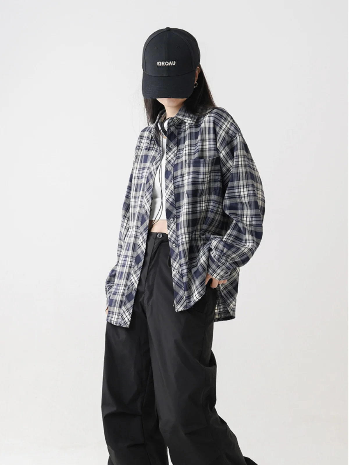 Loose Blue Plaid Long Sleeve Women's Shirt American Retro Style Hip Hop Outerwear Autumn Season Fashionable Casual Top
Loose Blue Plaid Long Sleeve Women's Shirt American Retro Style Hip Hop Outerwear Autumn Season Fashionable Casual Top