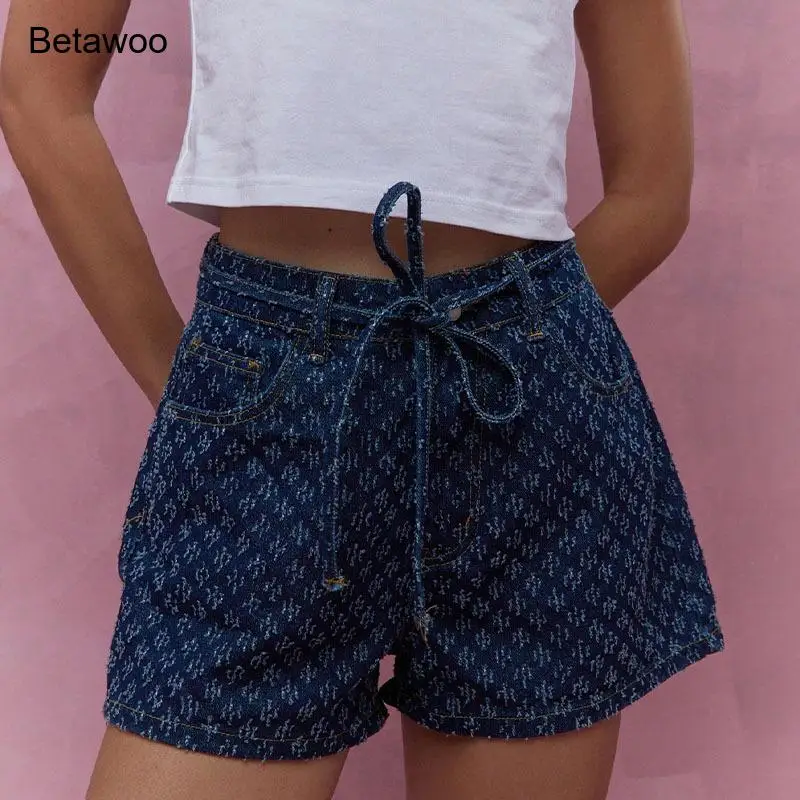 Dark Blue Jacquard Denim Shorts with Drawstring Waist Casual High Waist Summer Shorts
Dark Blue Jacquard Denim Shorts with Drawstring Waist Casual High Waist Summer Shorts