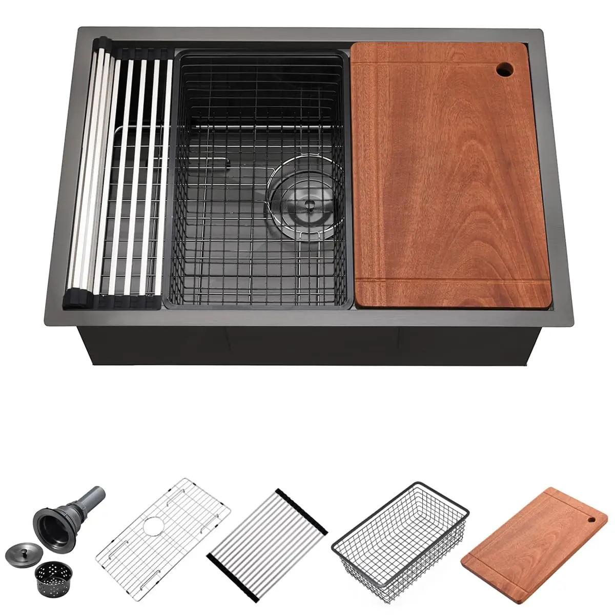30 Inch Black Stainless Steel Undermount Single Bowl Kitchen Sink With Accessories
30 Inch Black Stainless Steel Undermount Single Bowl Kitchen Sink With Accessories