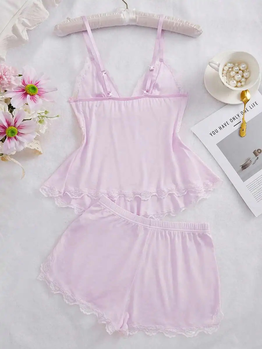 Womens Lace Trim Cami Pajama Set V Neck Sleeveless Sleepwear Shorts Loungewear
Womens Lace Trim Cami Pajama Set V Neck Sleeveless Sleepwear Shorts Loungewear