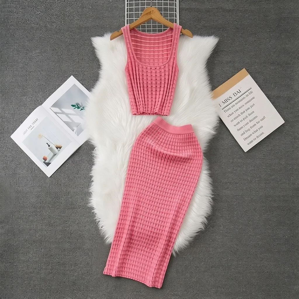 French Fashion Hollow Knitted Matching Set 2026 Summer New Women Sleeveless Vest Top and Bodycon Midi Skirt Two-piece Set
French Fashion Hollow Knitted Matching Set 2026 Summer New Women Sleeveless Vest Top and Bodycon Midi Skirt Two-piece Set