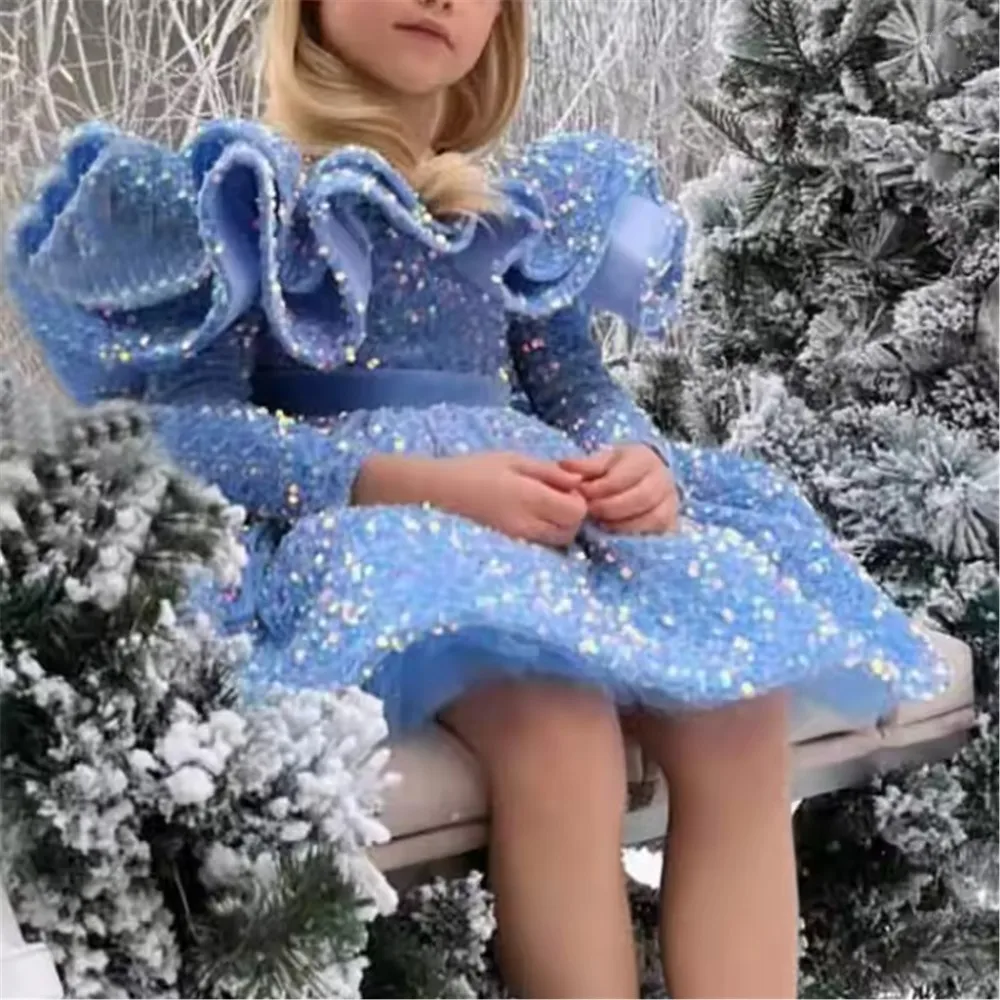 Blue Glitter Flower Girl Wedding Dress Elegant Sequined Fluffy Princess Party Dress Shiny Luxurious Birthday Gown Customized
Blue Glitter Flower Girl Wedding Dress Elegant Sequined Fluffy Princess Party Dress Shiny Luxurious Birthday Gown Customized