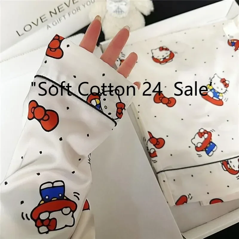 Cute Hello Kitty ice silk pajamas, spring and autumn new comfortable casual loungewear set, Sanrio cartoon cute pajamas set
Cute Hello Kitty ice silk pajamas, spring and autumn new comfortable casual loungewear set, Sanrio cartoon cute pajamas set