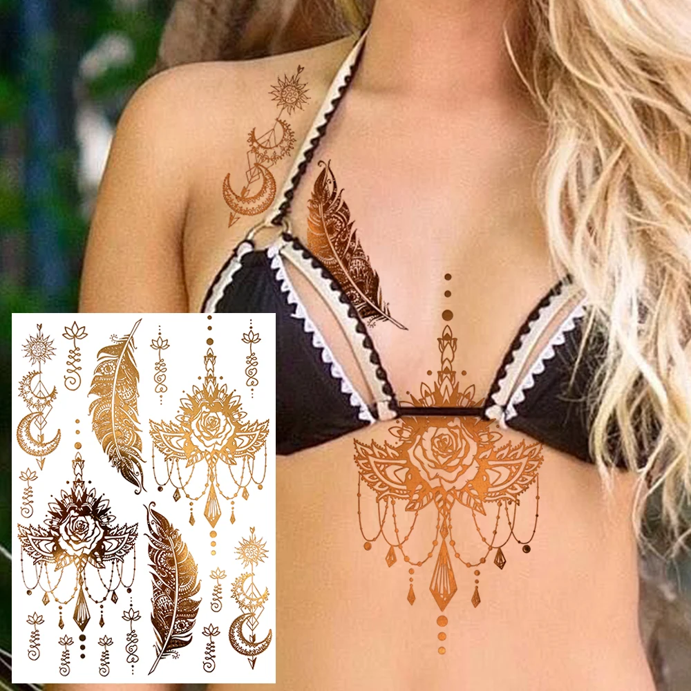 DIY Rose Pendant Temporary Tattoos For Women Adult Realistic Fake Jewelry Animal Tattoo Sticker Sexy Chest Waterproof Tatoo Gold
DIY Rose Pendant Temporary Tattoos For Women Adult Realistic Fake Jewelry Animal Tattoo Sticker Sexy Chest Waterproof Tatoo Gold