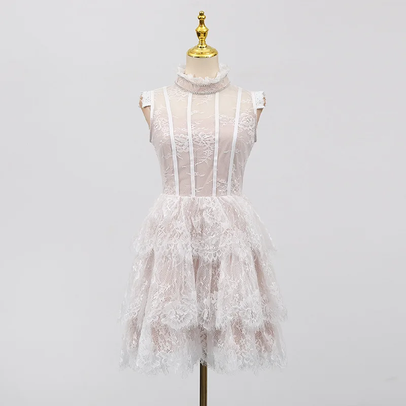 Korean Sweet Solid Lace Sleeveless Short Summer Dress For Women's French Runway Design Small Fragrance Mini Party Dress Vestidos
Korean Sweet Solid Lace Sleeveless Short Summer Dress For Women's French Runway Design Small Fragrance Mini Party Dress Vestidos