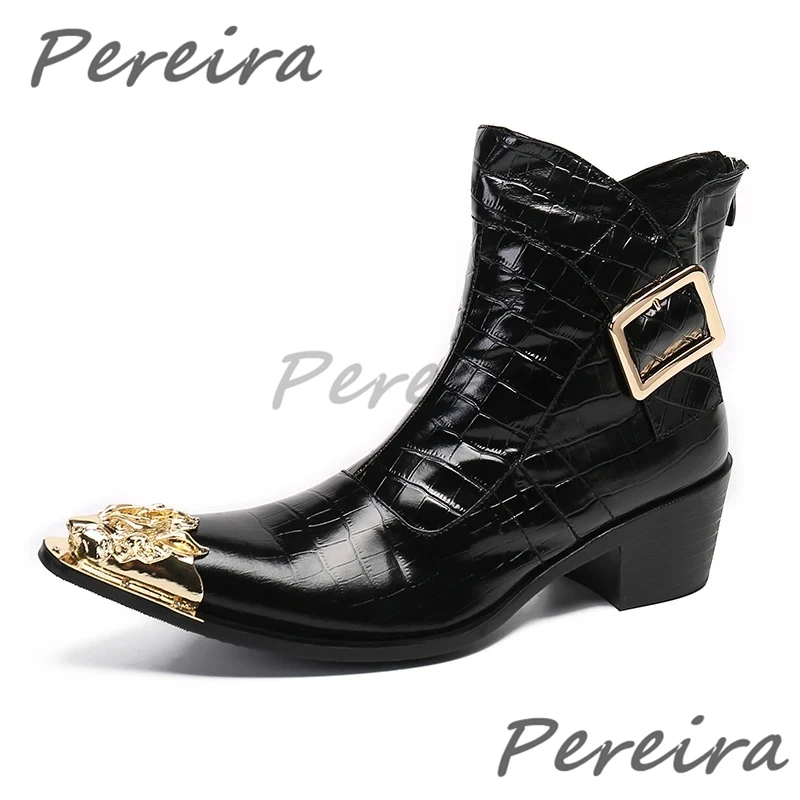 Metal Dragon Head Men Ankle Boots British Style Black Genuine Leather Pointed Toe Chelsea Boots Trendy Wedding Party Dress Shoes
Metal Dragon Head Men Ankle Boots British Style Black Genuine Leather Pointed Toe Chelsea Boots Trendy Wedding Party Dress Shoes