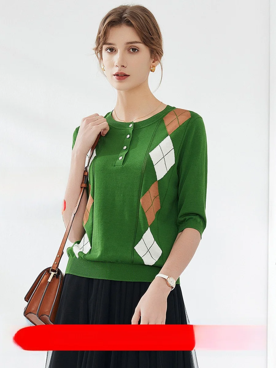 Zhaojun Classic Diamond Pattern Color Blo Fre round Ne Silk Blend Women's Knitwear Commute Five-Quarter Sve T-irt
Zhaojun Classic Diamond Pattern Color Blo Fre round Ne Silk Blend Women's Knitwear Commute Five-Quarter Sve T-irt