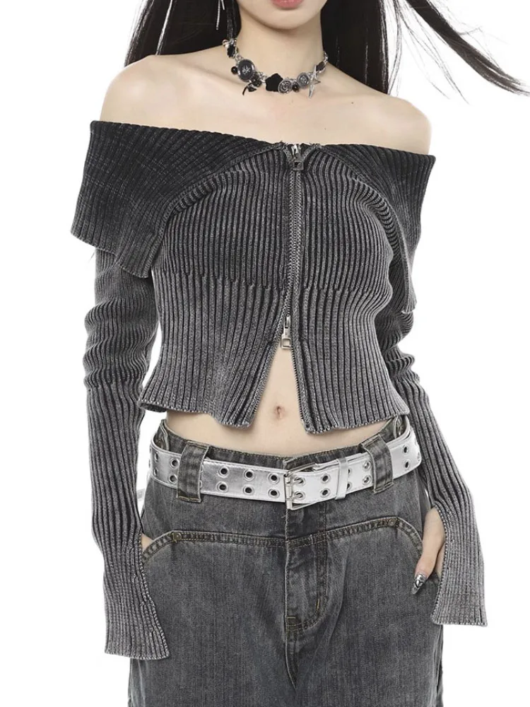 Y2K Vintage Fashion Cardigan Women Off-The-Shoulder Sexy Zipper Design Style Long Sleeve Slim-fit Knitted Basic Loose Sweate
Y2K Vintage Fashion Cardigan Women Off-The-Shoulder Sexy Zipper Design Style Long Sleeve Slim-fit Knitted Basic Loose Sweate