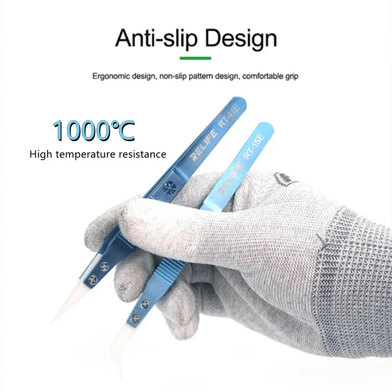 RELIFE RT-11E/RT-15E прецизионный антистатический керамический пинцет из титанового сплава может быть на 1000 ° Пинцет из титанового сплава с керамической головкой 
RELIFE RT-11E/RT-15E прецизионный антистатический керамический пинцет из титанового сплава может быть на 1000 ° Пинцет из титанового сплава с керамической головкой