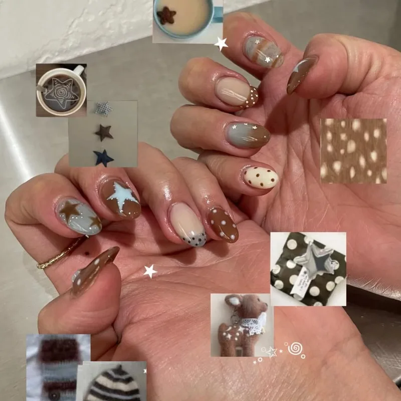 24PCS Medium Almond False Nails Maillard Star Polka Dot Full Cover Press on Nails Ins Fashion Nail Tips Wearable Sweet Manicure
24PCS Medium Almond False Nails Maillard Star Polka Dot Full Cover Press on Nails Ins Fashion Nail Tips Wearable Sweet Manicure
