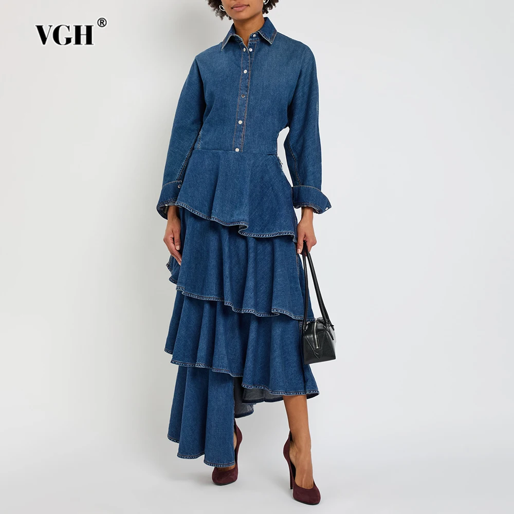 VGH Temperament Solid Denim Two Piece Sets For Women Lapel Long Sleeve Top High Waist Ruffle Fishtail Skirt Casual Set Female
VGH Temperament Solid Denim Two Piece Sets For Women Lapel Long Sleeve Top High Waist Ruffle Fishtail Skirt Casual Set Female