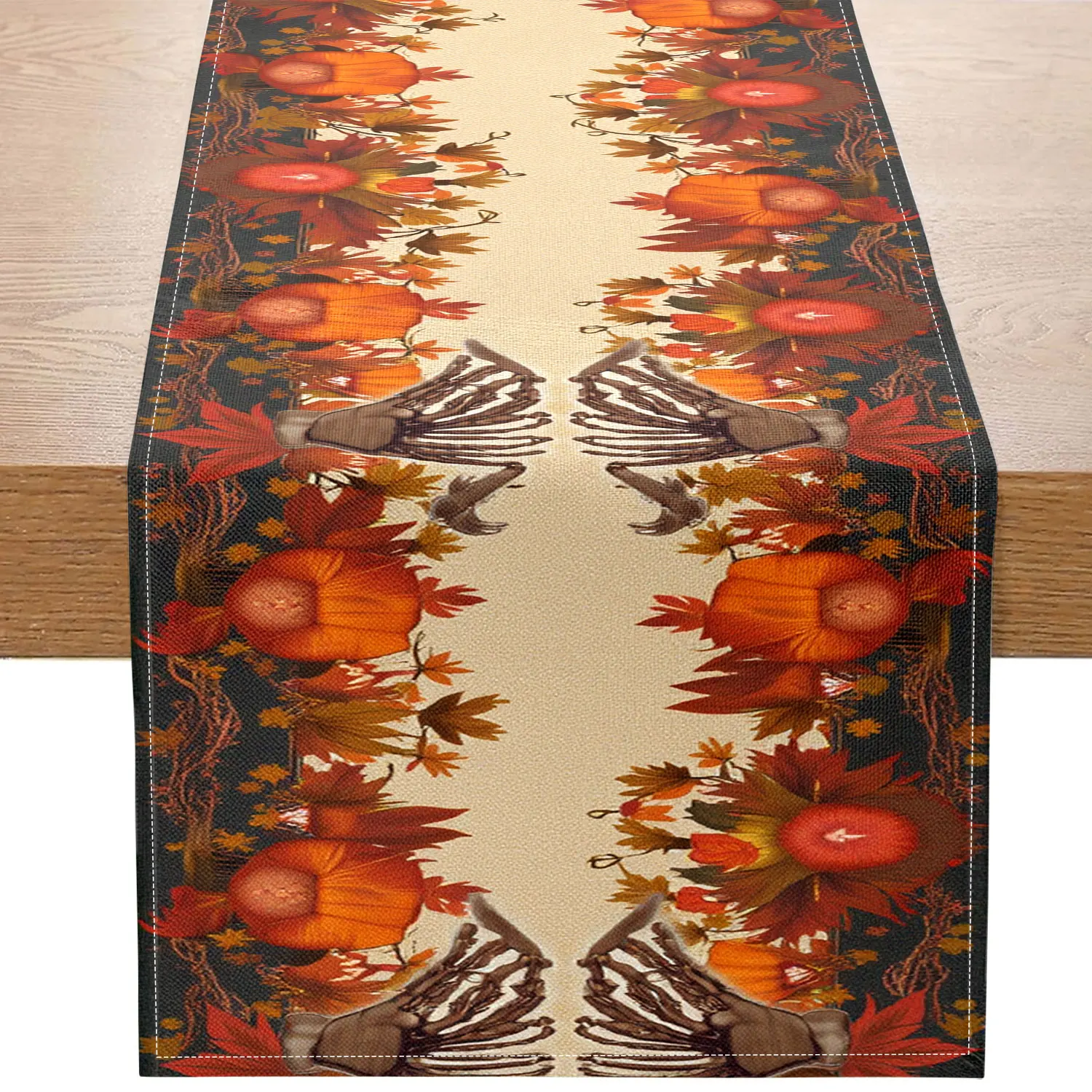 1 Piece of Autumnal Skeleton Floral-Themed Table Runner, Featuring Pumpkin, Autumn Leaves, Red Flowers, and Skeleton Hand Patterns, Suitable for Halloween Parties, Autumn Dinners, Vintage Restaurants, Art Exhibitions, Folk Events, Specialty Gifts, Creativ
1 Piece of Autumnal Skeleton Floral-Themed Table Runner, Featuring Pumpkin, Autumn Leaves, Red Flowers, and Skeleton Hand Patterns, Suitable for Halloween Parties, Autumn Dinners, Vintage Restaurants, Art Exhibitions, Folk Events, Specialty Gifts, Creativ