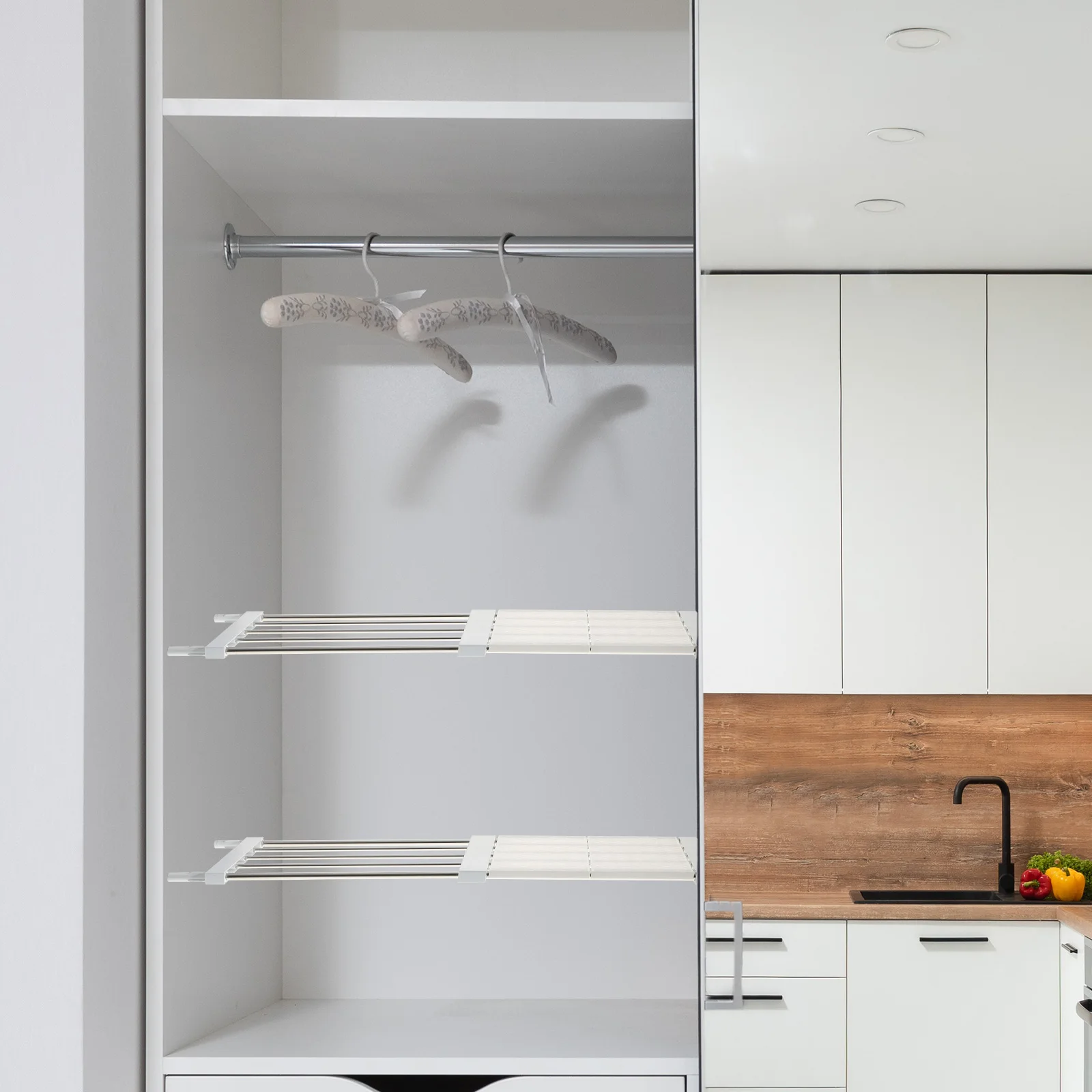 1pc Retractable Nail-Free Storage Rack Closet Wardrobe Organizer Bathroom Shelf White Plastic Strong Support Layered
1pc Retractable Nail-Free Storage Rack Closet Wardrobe Organizer Bathroom Shelf White Plastic Strong Support Layered