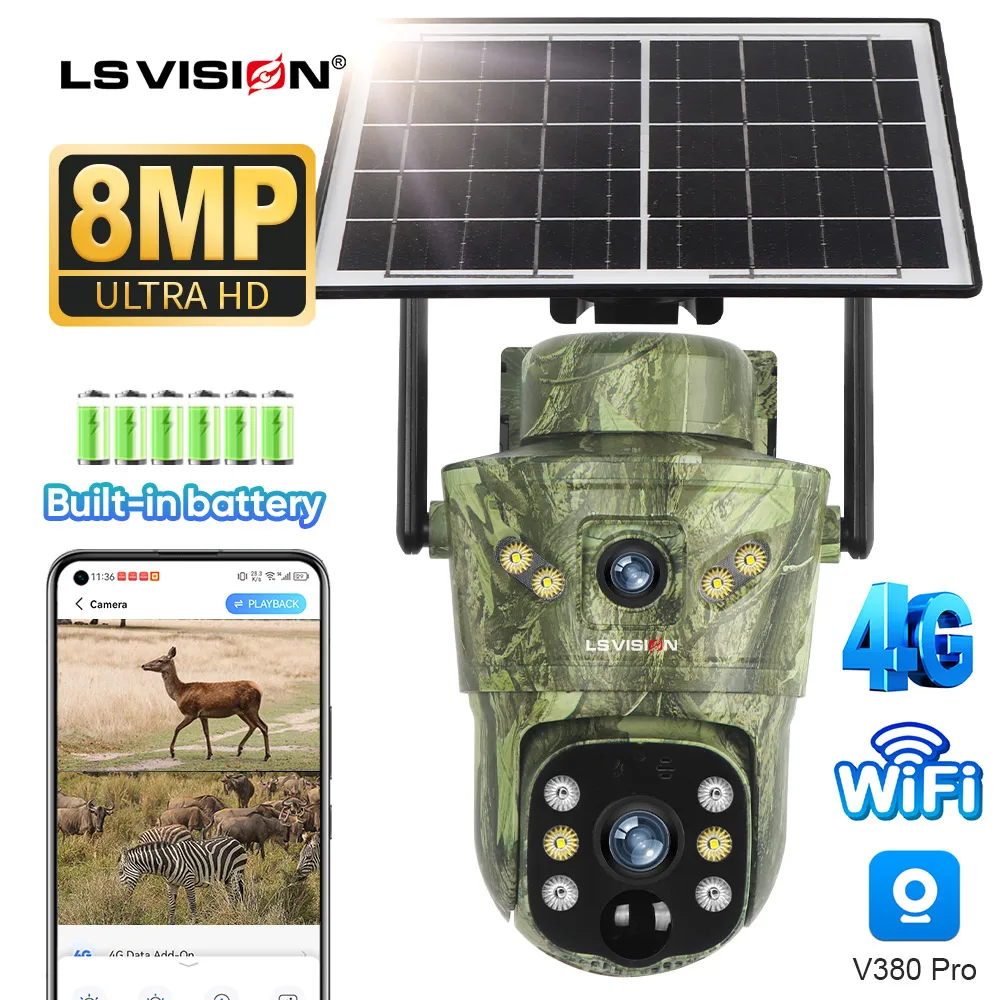 LS VISION 4K Dual Screen 4G Solar Trail Camera Outdoor WiFi PTZ PIR Detection 2-Way Talk Waterproof Wildlife Camera V380 Pro App
LS VISION 4K Dual Screen 4G Solar Trail Camera Outdoor WiFi PTZ PIR Detection 2-Way Talk Waterproof Wildlife Camera V380 Pro App