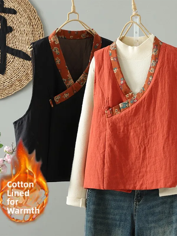 Retro Print Patchwork Linen Cotton Warm Vest Large Size Women's Oblique Collar V-neck Sleeveless New Chinese Style Shoulder P...
Retro Print Patchwork Linen Cotton Warm Vest Large Size Women's Oblique Collar V-neck Sleeveless New Chinese Style Shoulder P...