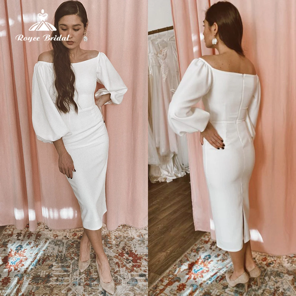 Simple Sexy Split Boat Neck Full Puff Sleeve Satin Short Mermaid Wedding Dress For Women Boho Bridal Gown Robe De Mariée Vestido
Simple Sexy Split Boat Neck Full Puff Sleeve Satin Short Mermaid Wedding Dress For Women Boho Bridal Gown Robe De Mariée Vestido