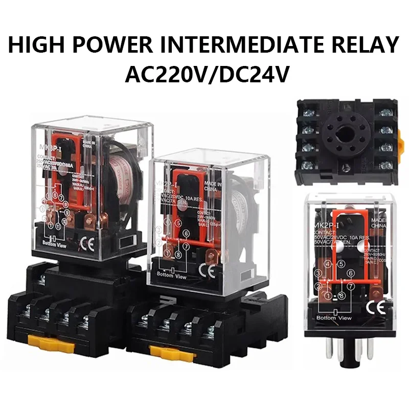 Промежуточное реле MK2P-I MK3P-I Малое электромагнитное реле с основанием DC24V AC220V
Промежуточное реле MK2P-I MK3P-I Малое электромагнитное реле с основанием DC24V AC220V