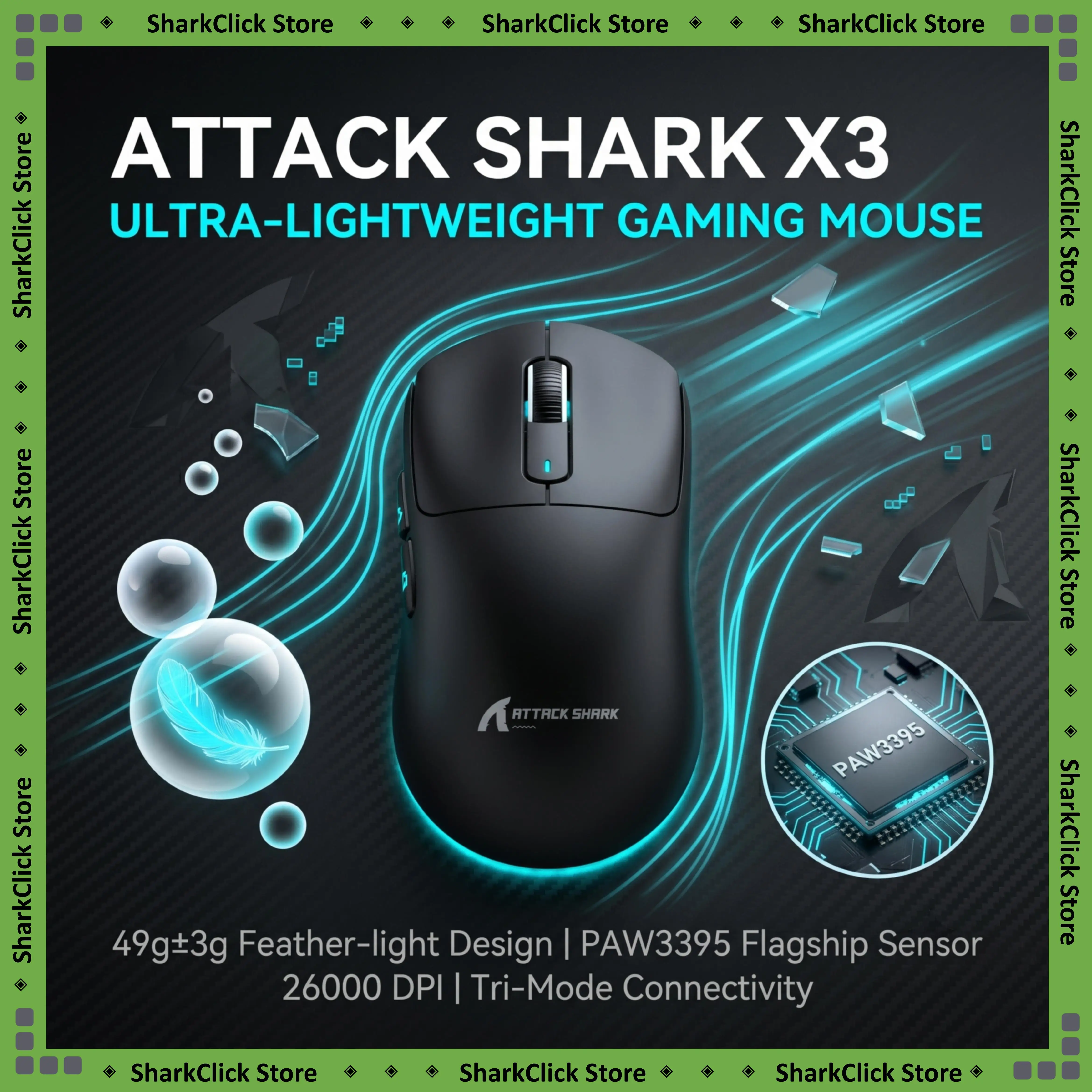 Attack Shark X3 Wireless Mouse,PixArt PAW3395 26000DPI 1K Lightweight Mouse ,Tri-Mode Macro Gaming Mouse,Laptop/win/mac
Attack Shark X3 Wireless Mouse,PixArt PAW3395 26000DPI 1K Lightweight Mouse ,Tri-Mode Macro Gaming Mouse,Laptop/win/mac