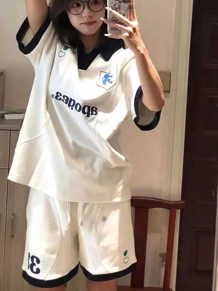 Korean Brand Y2K Tracksuit Summer POLO Neck Loose Short Sleeve T Shirt White Short Pants Preppy Students Sports Outfits Harajuku
Korean Brand Y2K Tracksuit Summer POLO Neck Loose Short Sleeve T Shirt White Short Pants Preppy Students Sports Outfits Harajuku