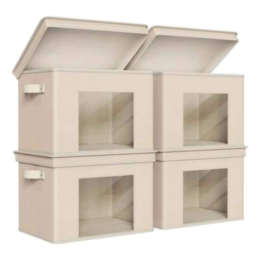 Foldable Fabric Storage Boxes 4-Pack Large Collapsible Bins with Lids Beige Organizers for Home Bedroom Closet 17 x 12 x 12
Foldable Fabric Storage Boxes 4-Pack Large Collapsible Bins with Lids Beige Organizers for Home Bedroom Closet 17 x 12 x 12