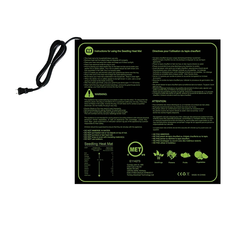 Durable Waterproof Seedling Heat Mat Warm Hydroponic Heating Pad 20Inch X 20Inch MET Standard
Durable Waterproof Seedling Heat Mat Warm Hydroponic Heating Pad 20Inch X 20Inch MET Standard