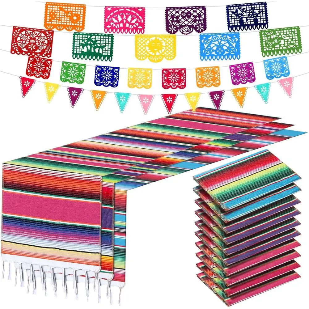 10 Paexican Serape Table Runners, 29 Pcs Papel Picado Banner, iesta Hanging and Pennant lag Colorul Bunting or Mexican Theme Par
10 Paexican Serape Table Runners, 29 Pcs Papel Picado Banner, iesta Hanging and Pennant lag Colorul Bunting or Mexican Theme Par