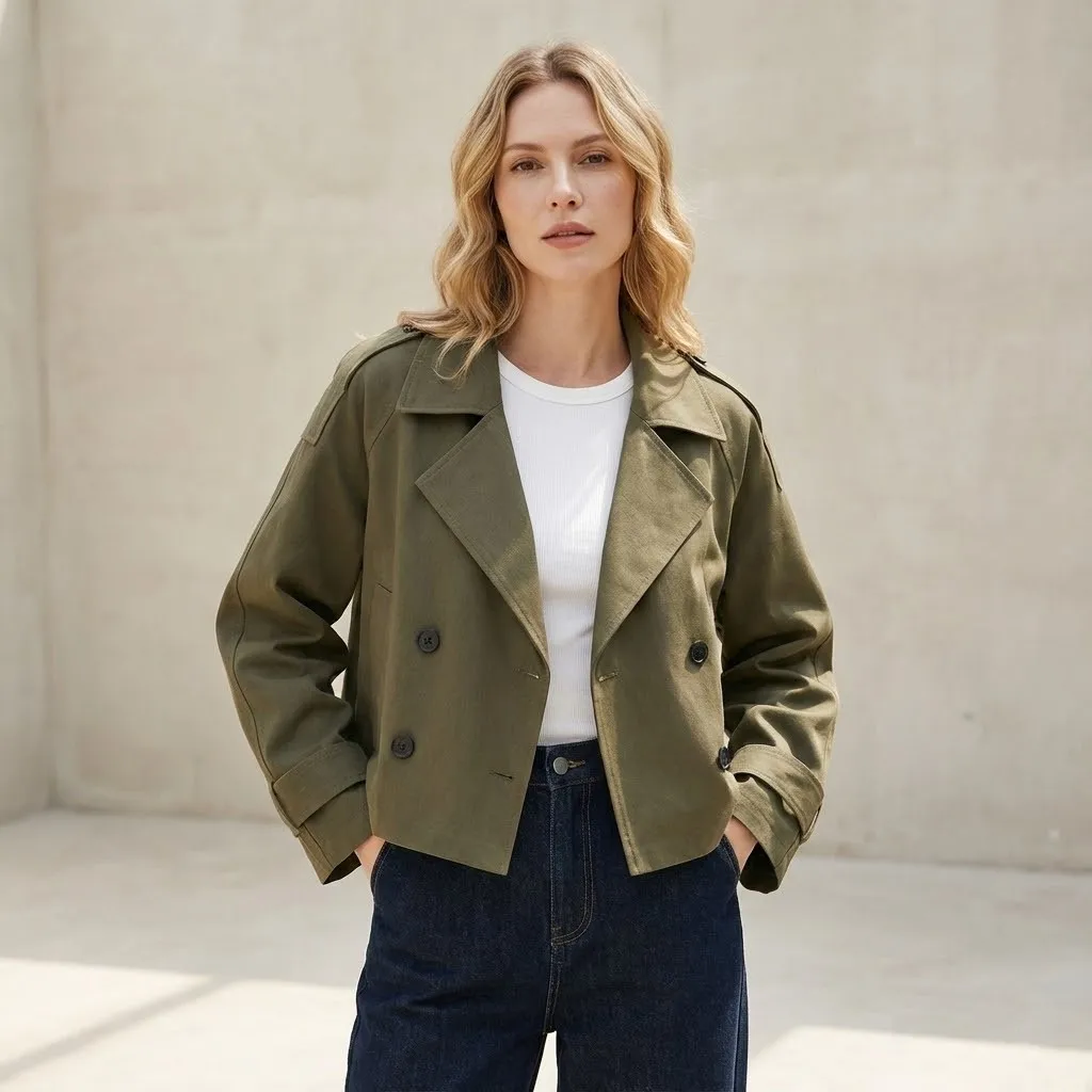Fashion Lapel Short Trench Coats Women Double Breasted Pockets Jackets Female Autumn New Office Lady Solid Outwear
Fashion Lapel Short Trench Coats Women Double Breasted Pockets Jackets Female Autumn New Office Lady Solid Outwear 