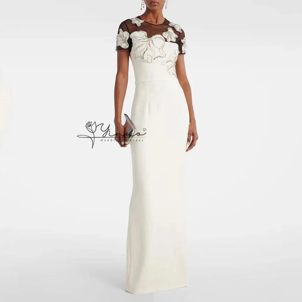 Customized Short Sleeves Prom Gowns Contrast Jersey Straight Floor Length Party Dress with Beadings Evening Dress
Customized Short Sleeves Prom Gowns Contrast Jersey Straight Floor Length Party Dress with Beadings Evening Dress