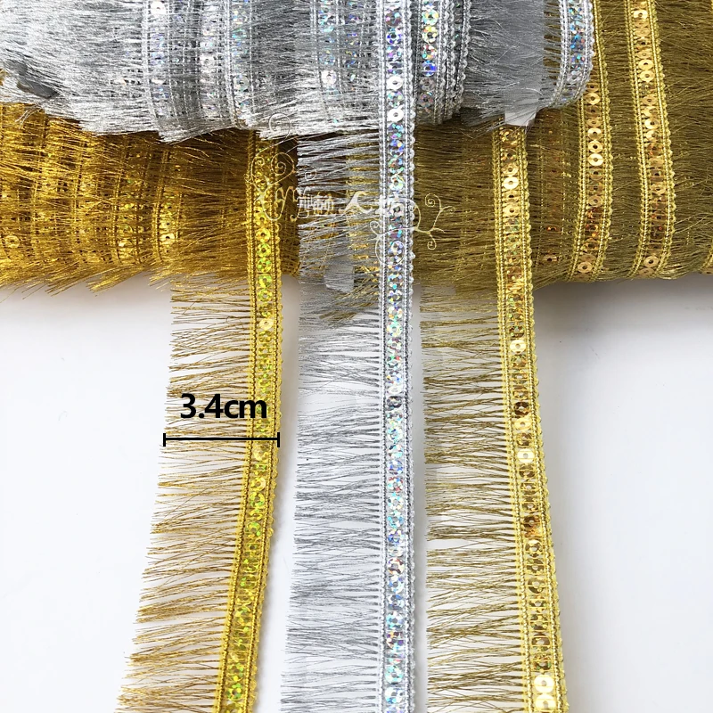 3.4cm Laser Sequin Fringe Gold and Silver Tassel Skirt Hem Ethnic Lace Decoration Accessories
3.4cm Laser Sequin Fringe Gold and Silver Tassel Skirt Hem Ethnic Lace Decoration Accessories