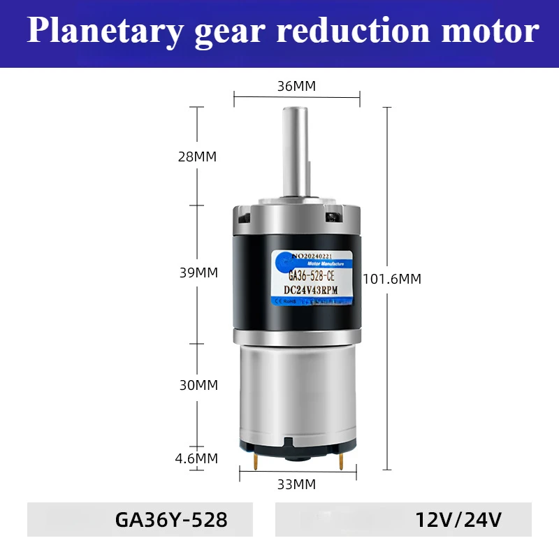 GA36Y-528 Miniature DC Deceleration Planetary Gear Motor 12V24VSpeed Regulation Large Torsion Motor Forward and Reverse Rotation 
GA36Y-528 Miniature DC Deceleration Planetary Gear Motor 12V24VSpeed Regulation Large Torsion Motor Forward and Reverse Rotation