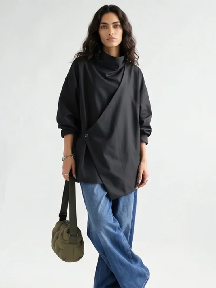 Fashion High Collar Long Sleeves Coat Solid Color women Irregular Loose Button Casual Simple Jacket Lady Commute Streetwear 2026
Fashion High Collar Long Sleeves Coat Solid Color women Irregular Loose Button Casual Simple Jacket Lady Commute Streetwear 2026