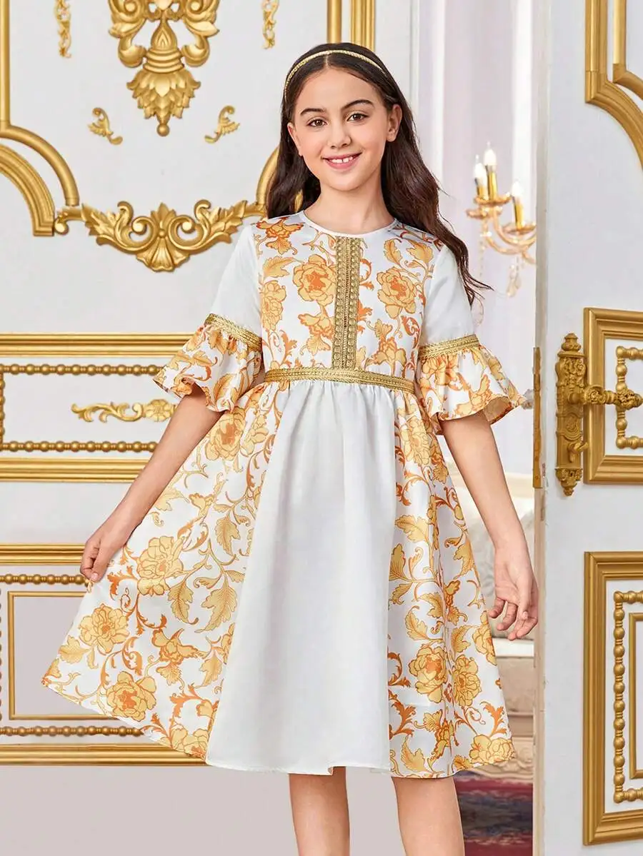 Floral Print A-Line Dress With Ruffle Sleeves And Embroidered Detail
Floral Print A-Line Dress With Ruffle Sleeves And Embroidered Detail